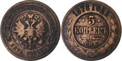 World Coins - Russia, Nicholas II, 5 Kopeks, 1878, Saint Petersburg, Copper, , KM:12.2