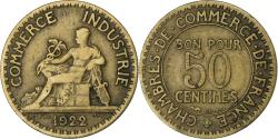 World Coins - France, 50 Centimes, Chambre de commerce, 1922, Paris, Aluminum-Bronze