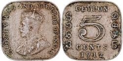 World Coins - Ceylon, George V, 5 Cents, 1912, Heaton, Copper-nickel,