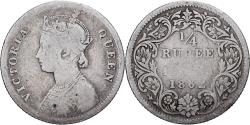 World Coins - British India, Victoria, 1/4 Rupee, 1862, Calcutta, Silver,