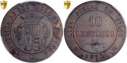World Coins - Andorra, 10 Centimos, 1873, Extremely rare, Copper, PCGS, Environmental Damage -