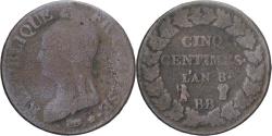 World Coins - Coin, France, Dupré, 5 Centimes, AN 8, Strasbourg, , Copper