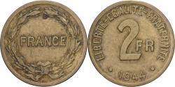 World Coins - France, 2 Francs, France Libre, 1944, Philadelphia, Brass,