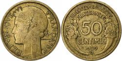 World Coins - France, 50 Centimes, Morlon, 1939, Brussels, Aluminum-Bronze,