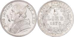 World Coins - Papal States, Pius IX, 5 Lire, 1870 (Anno XXV), Rome, Silver,