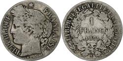 World Coins - France, Franc, Cérès, 1871, Bordeaux, Silver, , Gadoury:465, KM:822.2