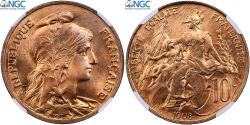 World Coins - France, 10 Centimes, Daniel-Dupuis, 1908, Paris, Bronze, NGC,