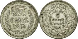 World Coins - Coin, Tunisia, Ahmad Pasha Bey, 5 Francs, 1939, Paris, , Silver, KM:264