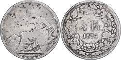 World Coins - Switzerland, 5 Francs, 1874, Bern, , Silver, KM:11