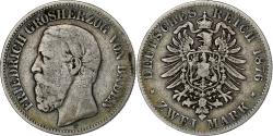 World Coins - German States, BADEN, Friedrich I, 2 Mark, 1876, Karlsruhe, Silver,