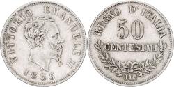 World Coins - Italy, Vittorio Emanuele II, 50 Centesimi, 1863, Torino, Silver,