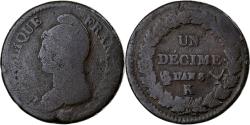 World Coins - France, Decime, Dupré, An 8, Bordeaux, Copper,