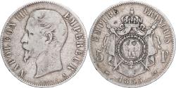 World Coins - France, Napoleon III, 5 Francs, 1855, Paris, main ancre, Silver,