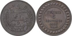 World Coins - Tunisia, Muhammad al-Nasir Bey, 5 Centimes, 1908, Paris, Bronze,