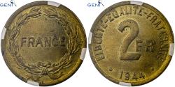 World Coins - France, 2 Francs, France Libre, 1944, Philadelphia, Cupro-Aluminium, GENI,