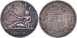 World Coins - Spain, Provisional Government, 5 Pesetas, 1870, Madrid, Silver,