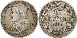 World Coins - Papal States, Pius IX, 20 Baiocchi, 1865 - A. XIX, Rome, Silver