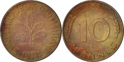 World Coins - GERMANY - FEDERAL REPUBLIC, 10 Pfennig, 1978, Stuttgart, KM #108, ,...