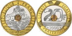 World Coins - France, 20 Francs, Mont Saint-Michel, 2000, MDP, BU, Tri-Metallic,