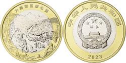 World Coins - China, 10 Yüan, 2023, Panda, Bi-Métallique: centre Cupronickel ,cercle Laiton