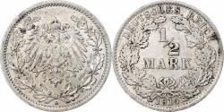 World Coins - Germany, Wilhelm II, 1/2 Mark, 1914, Berlin, Silver,