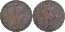 World Coins - France, 5 Centimes, Daniel-Dupuis, 1908, Paris, Bronze, , Gadoury:165