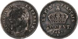 World Coins - France, Napoleon III, 20 Centimes, 1867, Paris, , Silver, KM:808.1