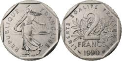 World Coins - France, 2 Francs, Semeuse, 1990, Monnaie de Paris, série FDC, Nickel,