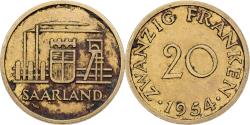 World Coins - Saarland, 20 Franken, 1954, Paris, Aluminum-Bronze, , KM:2