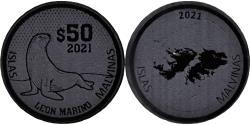 World Coins - Falkland Islands, 50 Dollars, 2021, Îles Malouines.Monnaie de