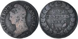 World Coins - France, Dupré, 5 Centimes, AN 8, Metz, , Copper, Gadoury:126a