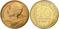 World Coins - France, 10 Centimes, Marianne, 1987, Paris, FDC, Aluminum-Bronze,