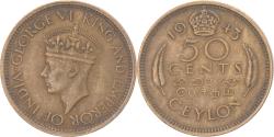 World Coins - Coin, Ceylon, 50 Cents, 1943