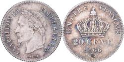 World Coins - France, Napoleon III, 20 Centimes, 1866, Strasbourg, Silver,