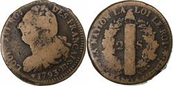 World Coins - France, Louis XVI, 2 sols Français, 1793 / AN 5, Strasbourg, Métal de cloche