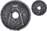 World Coins - Belgium, 5 Centimes, 1913