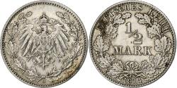World Coins - GERMANY - EMPIRE, 1/2 Mark, 1914, Hambourg, Silver, , KM:17