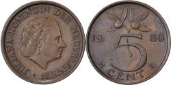 World Coins - Netherlands, Juliana, 5 Cents, 1980, Bronze, , KM:181