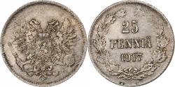 World Coins - Finland, Nicholas II, 25 Penniä, 1917, Helsinki, Civil War, Silver,