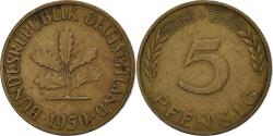 World Coins - GERMANY - FEDERAL REPUBLIC, 5 Pfennig, 1950, Munich, Brass Clad Steel