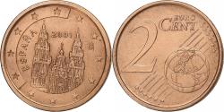 World Coins - Spain, 2 Euro Cent, 2001, Madrid, Copper Plated Steel,