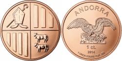 World Coins - Andorra, Medal, 1 Centime, 1 Unça Coure Pur, 2014, Copper,