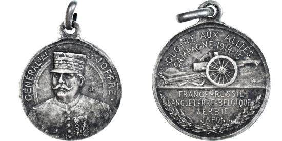 France, Medal, Général Joffre, Gloire aux Alliés, WAR, 1914-1915,