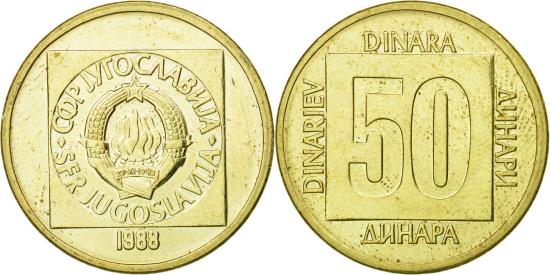 Coin, Yugoslavia, 50 Dinara, 1988, , Brass, KM:133 | European Coins