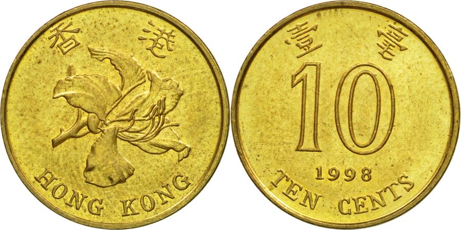 Coin, Hong Kong, Elizabeth II, 10 Cents, 1998, , Brass plated steel