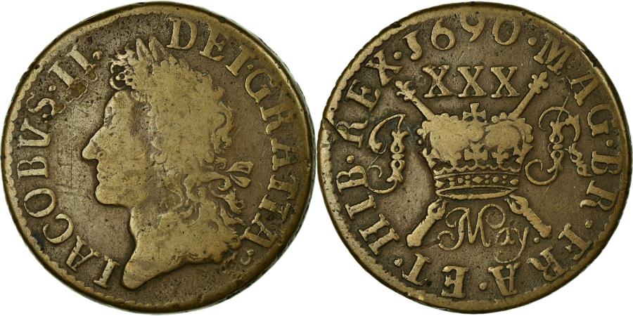 Coin, Ireland, James II, 1/2 Crown, 1690, , Brass, KM:95 | European Coins