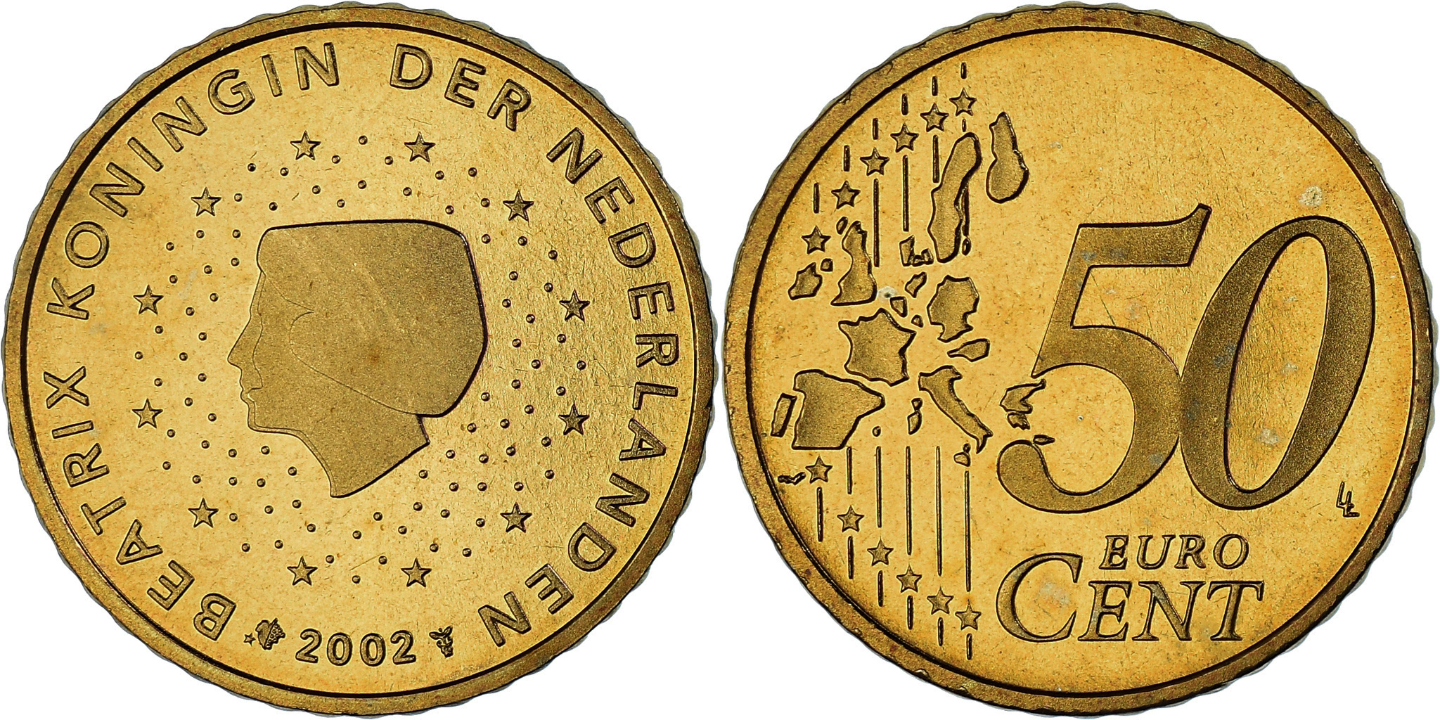 Netherlands, 50 Euro Cent, 2002, Utrecht, , Brass, KM:239