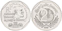 World Coins - France, 2 Francs, René Cassin, 1998, MDP, Pattern, Nickel,