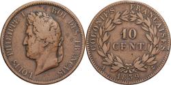 World Coins - French Colonies, Louis Philippe I, 10 Cents, 1839, Paris, Bronze,