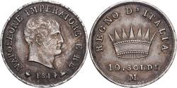 World Coins - Italian States, KINGDOM OF NAPOLEON, Napoleon I, 10 Soldi, 1814, Milan, Silver